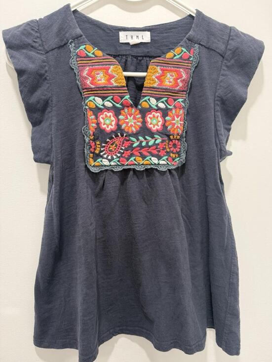 THML Tops - THML Women’s Top Embroidered Boho Blouse Flutter Sleeve Peasant XS